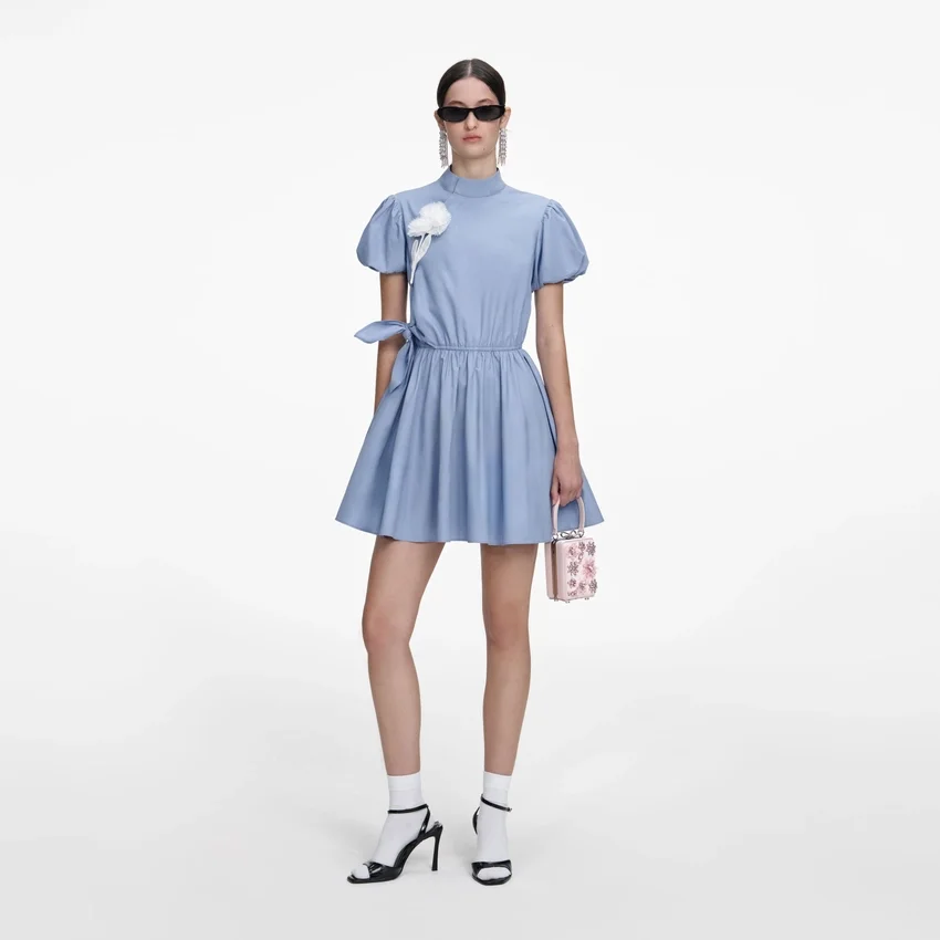 Blue Cotton Drape Mini Dress Blue Cotton Drape Mini Dress