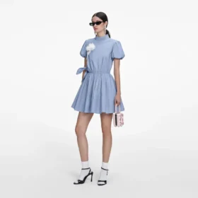 Blue Cotton Drape Mini Dress