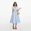 Blue Cotton Embroidered Midi Dress Blue Cotton Embroidered Midi Dress
