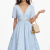 Blue Cotton Embroidered Midi Dress Blue Cotton Embroidered Midi Dress