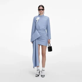 Blue Cotton Tie Side Mini Dress