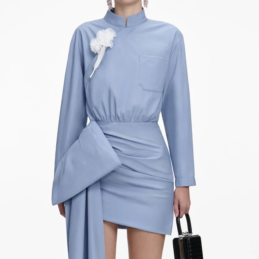 Blue Cotton Tie Side Mini Dress Blue Cotton Tie Side Mini Dress