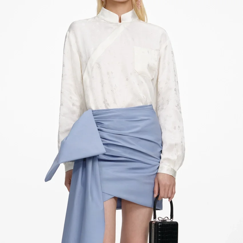 Blue Cotton Tie Side Mini Skirt Blue Cotton Tie Side Mini Skirt