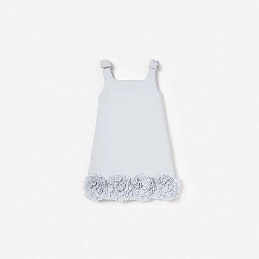 Blue Crepe Flower Dress Blue Crepe Flower Dress