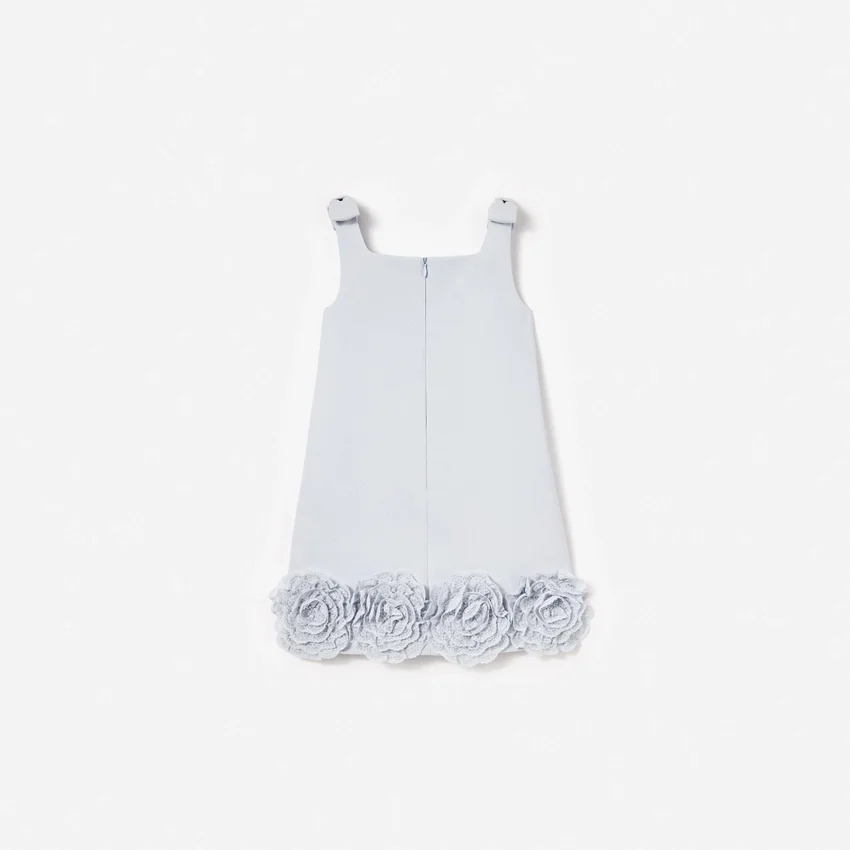 Blue Crepe Flower Dress Blue Crepe Flower Dress