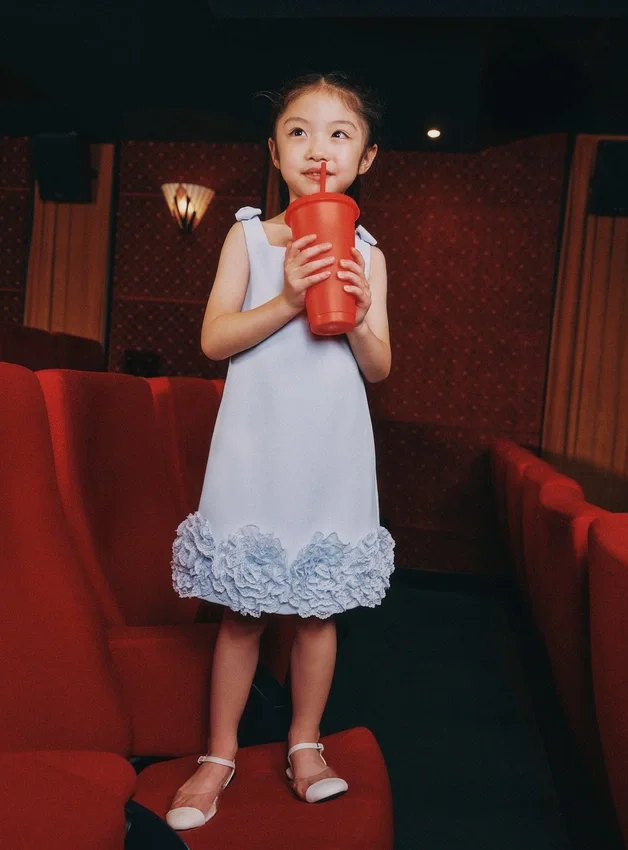 Blue Crepe Flower Dress Blue Crepe Flower Dress