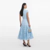 Blue Crepe Lace Midi Dress