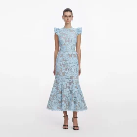 Blue Crochet Lace Midi Dress