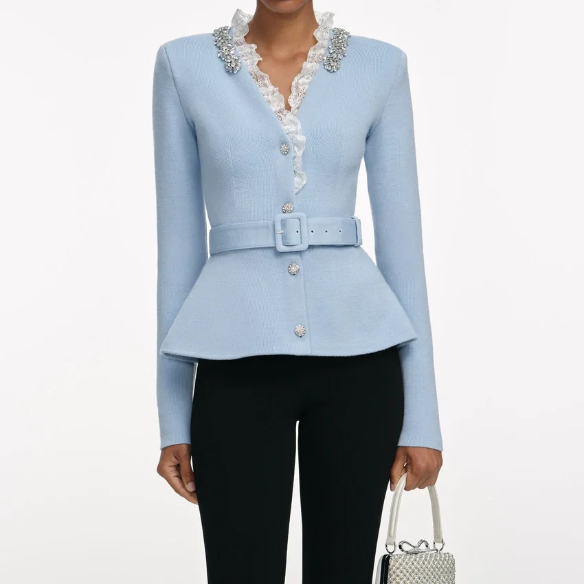 Blue Crystal Trim Cardigan Blue Crystal Trim Cardigan