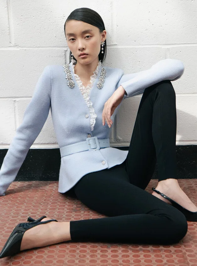 Blue Crystal Trim Cardigan Blue Crystal Trim Cardigan