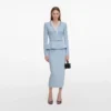 Blue Crystal Trim Knit Midi Dress
