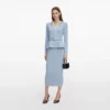 Blue Crystal Trim Knit Midi Dress