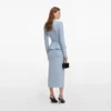 Blue Crystal Trim Knit Midi Dress