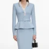 Blue Crystal Trim Knit Midi Dress