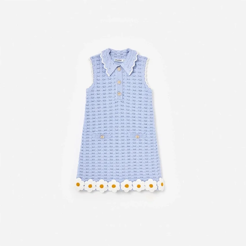 Blue Daisy Trim Pointelle Knitted Dress Blue Daisy Trim Pointelle Knitted Dress