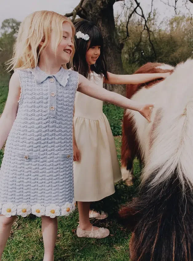 Blue Daisy Trim Pointelle Knitted Dress Blue Daisy Trim Pointelle Knitted Dress