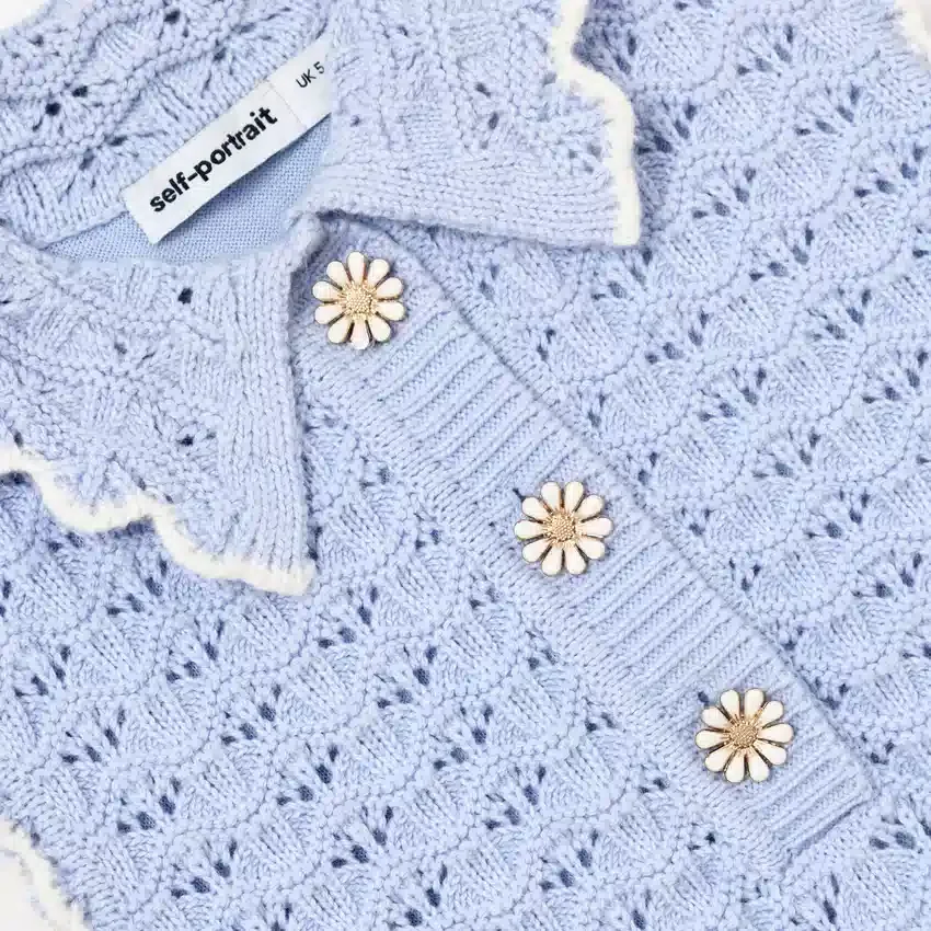 Blue Daisy Trim Pointelle Knitted Dress Blue Daisy Trim Pointelle Knitted Dress