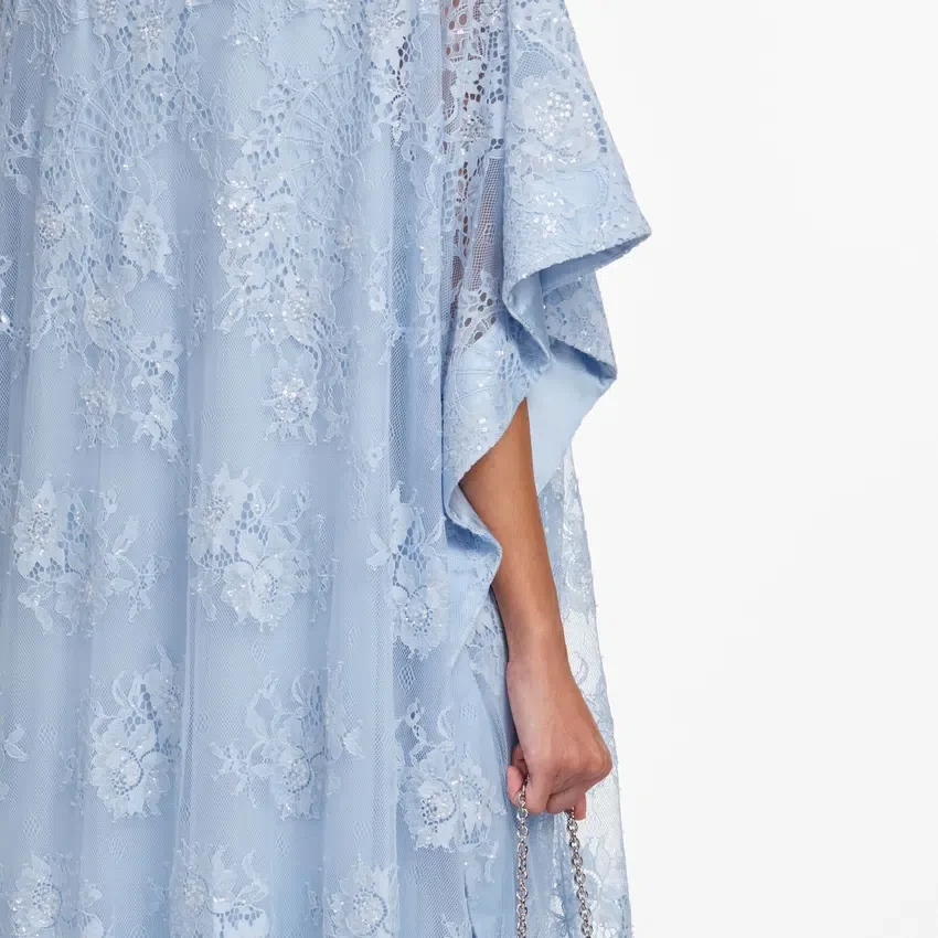 Blue Embellished Lace Kaftan Blue Embellished Lace Kaftan