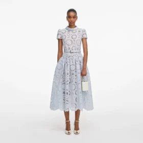 Blue Floral Lace Midi Dress