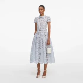 Blue Floral Lace Midi Dress