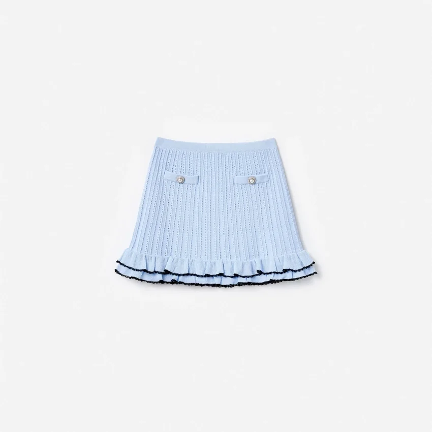 Blue Frill Trim Knit Skirt Blue Frill Trim Knit Skirt