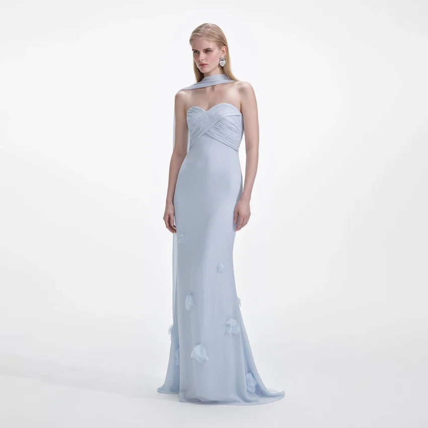 Blue Georgette Flower Maxi Dress Blue Georgette Flower Maxi Dress