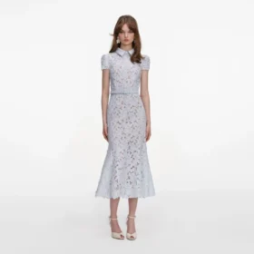Blue Guipure Lace Midi Dress