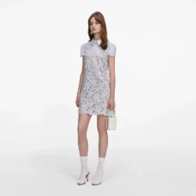 Blue Guipure Lace Mini Dress