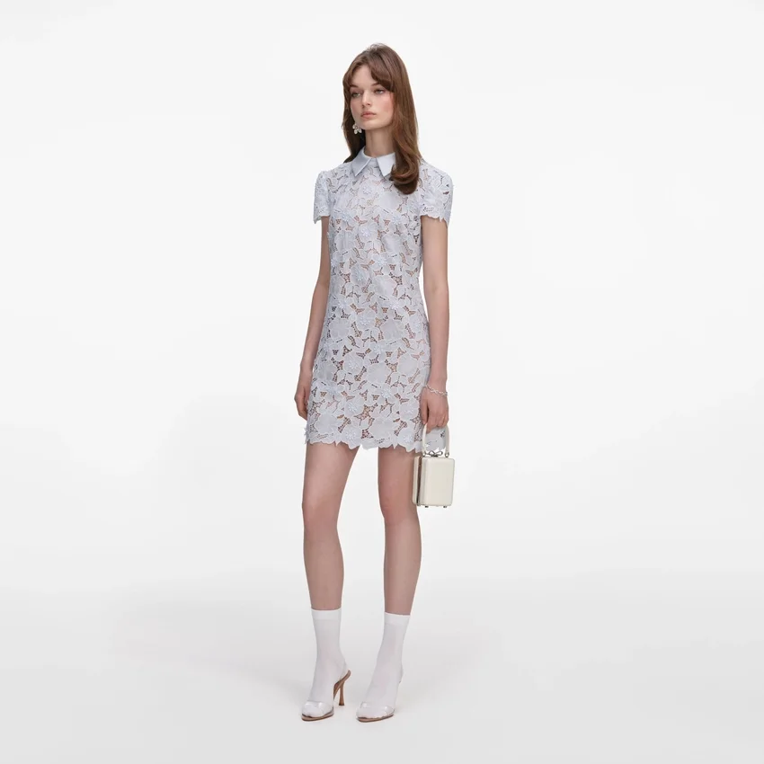 Blue Guipure Lace Mini Dress Blue Guipure Lace Mini Dress