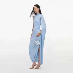 Blue Jersey Draped Maxi Dress