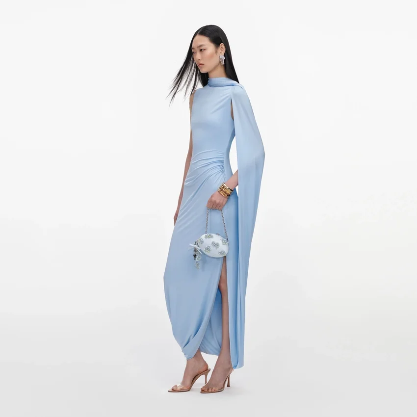 Blue Jersey Draped Maxi Dress Blue Jersey Draped Maxi Dress