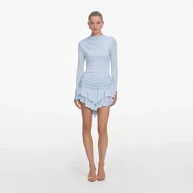 Blue Jersey Gathered Mini Dress