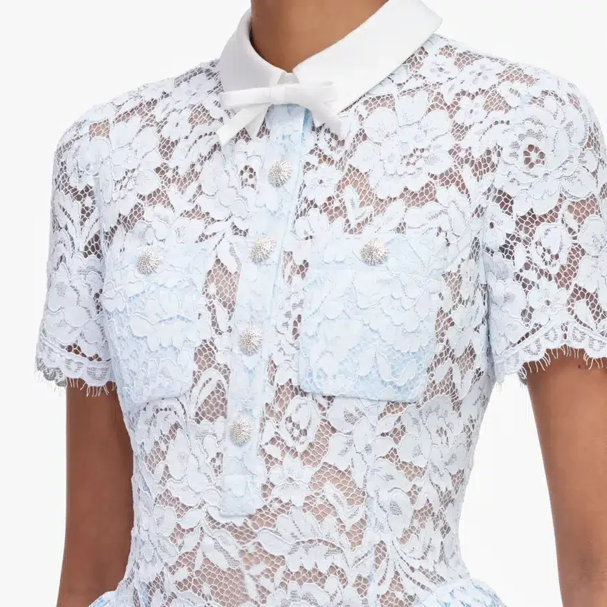 Blue Lace Flared Mini Dress Blue Lace Flared Mini Dress