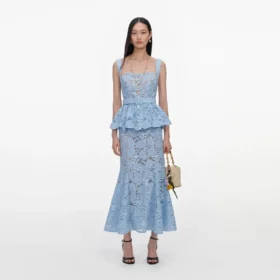 Blue Lace Peplum Midi Dress