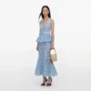 Blue Lace Peplum Midi Dress