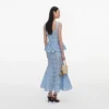Blue Lace Peplum Midi Dress