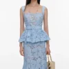 Blue Lace Peplum Midi Dress