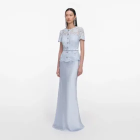 Blue Lace Satin Maxi Dress Blue Lace Satin Maxi Dress