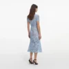 Blue Lace Tie Neck Midi Dress