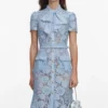 Blue Lace Tie Neck Midi Dress