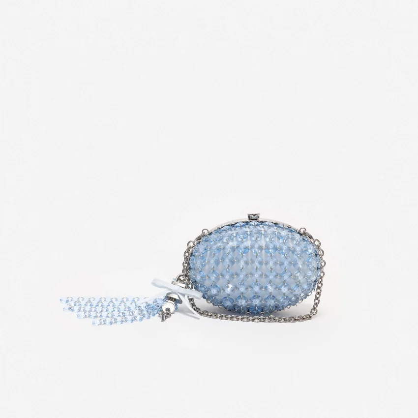 Blue Oval Crystal Chain Clutch Bag Blue Oval Crystal Chain Clutch Bag