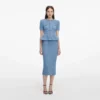 Blue Peplum Knit Midi Dress