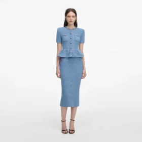 Blue Peplum Knit Midi Dress