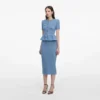 Blue Peplum Knit Midi Dress