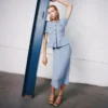 Blue Peplum Knit Midi Dress
