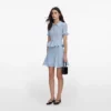 Blue Pointelle Peplum Knit Mini Dress
