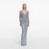 Blue Rhinestone Mesh Maxi Dress Blue Rhinestone Mesh Maxi Dress