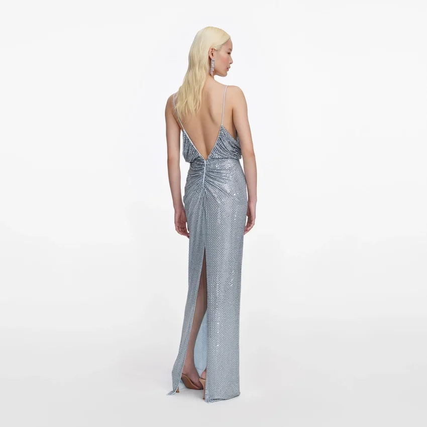 Blue Rhinestone Mesh Maxi Dress Blue Rhinestone Mesh Maxi Dress