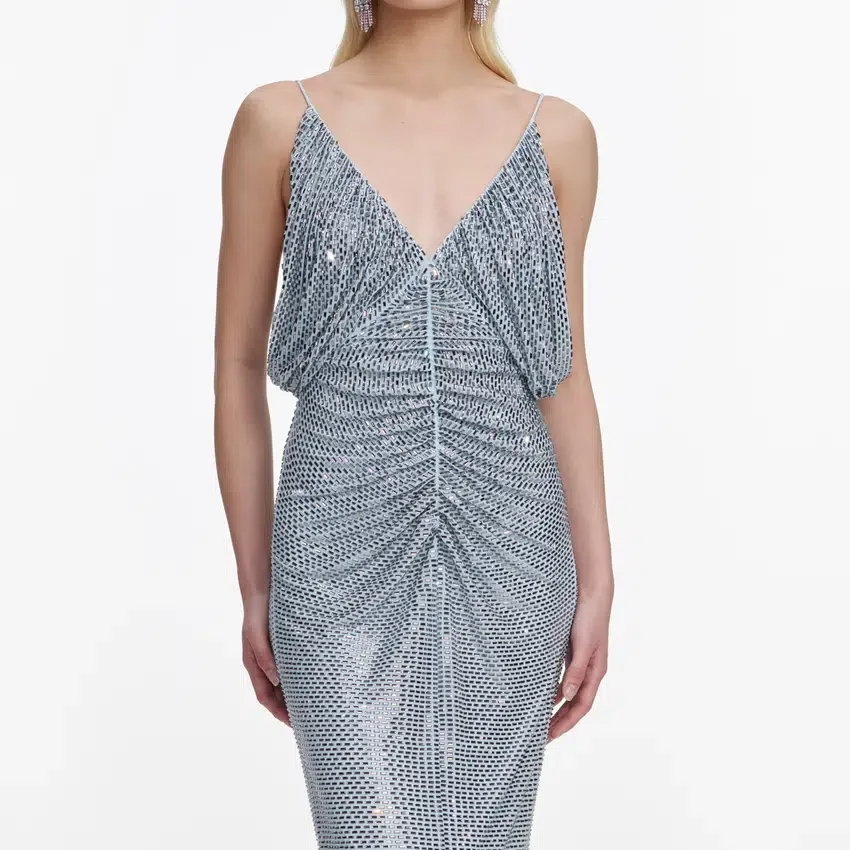 Blue Rhinestone Mesh Maxi Dress Blue Rhinestone Mesh Maxi Dress