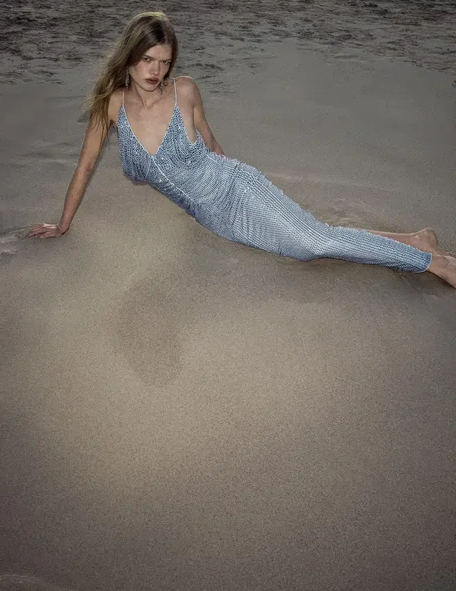Blue Rhinestone Mesh Maxi Dress Blue Rhinestone Mesh Maxi Dress